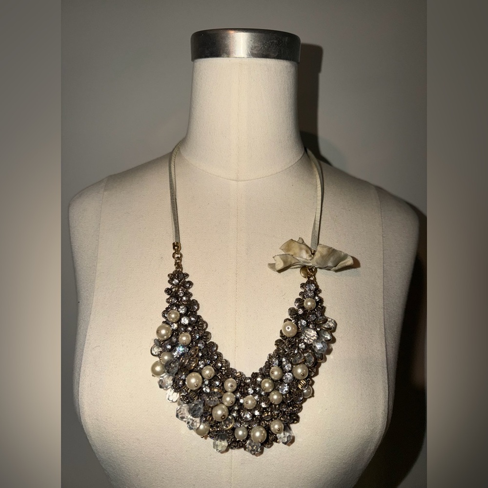 J.Crew Pearl and Crystal Bib Statement Necklace
